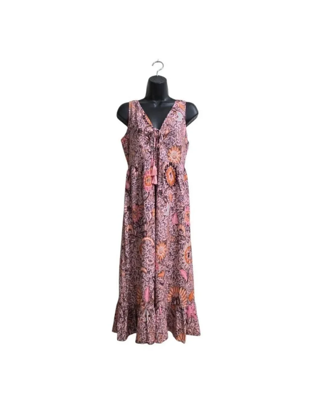 Madewell Lace-Up Ruffle-Hem Midi Dress in Bali Blooms Sz 4